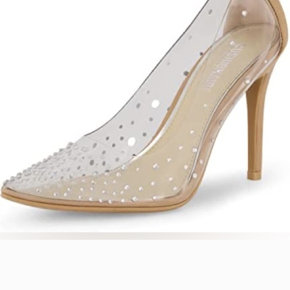 Cream and Tan Crystal Embellished Heels